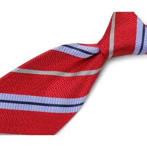 Robert Jensen Silk Tie Red/Blue Striped Pattern Hand Sewn Italy